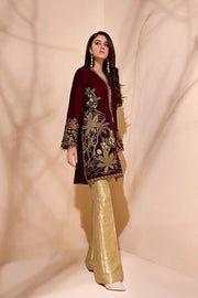 EMBROIDERED 2PC UNSTITCHED DRESS VELVET 3D JAMAWAR D-402
